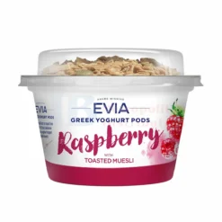 170G EVIA GREEK YOUGHURT PODS RASPBERRY WITH TOASTED MUESLI