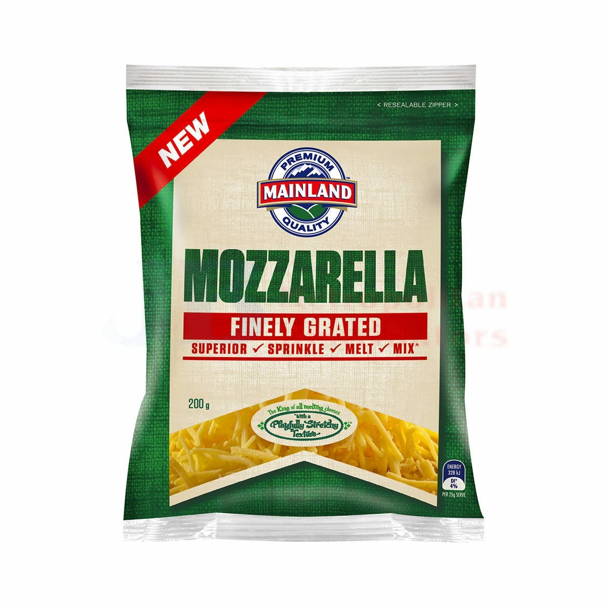 200G MAINLAND FINELY GRATED MOZZARELLA 1 200G MAINLAND FINELY GRATED MOZZARELLA