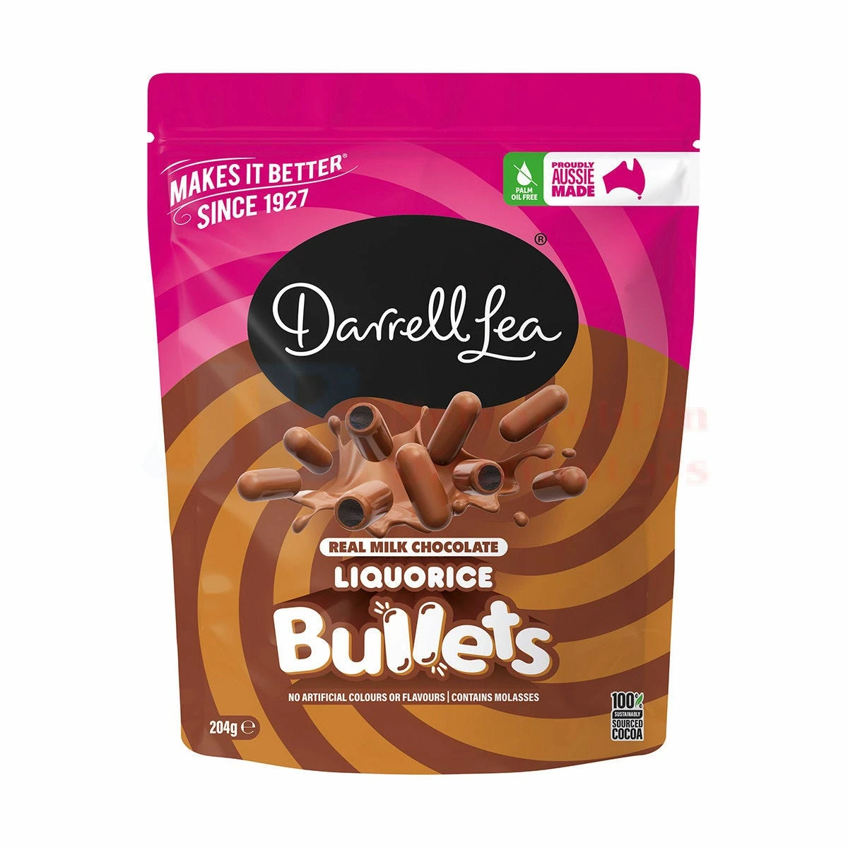 204G DARRELL LEA MILK CHOCOLATE LIQUORICE BULLETS 1 204G DARRELL LEA MILK CHOCOLATE LIQUORICE BULLETS
